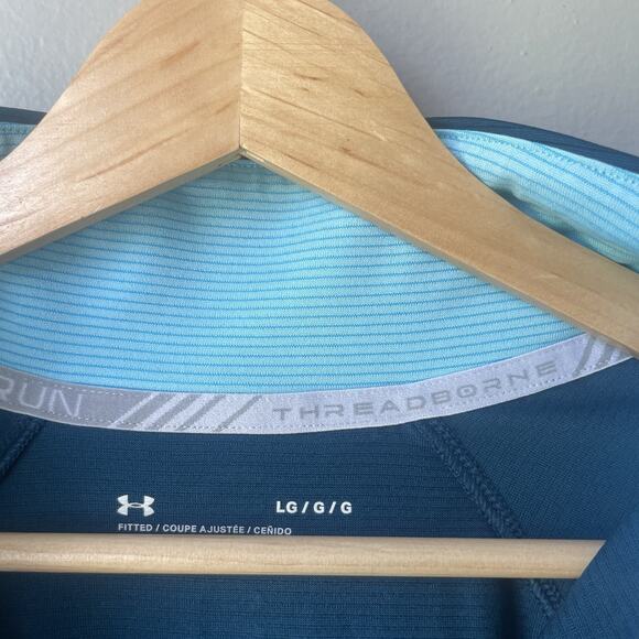 Under Armour Sweatshirt Womens Size L Blue‎ Running Half Zip Dri-Fit Heatgear - Picture 10 of 11